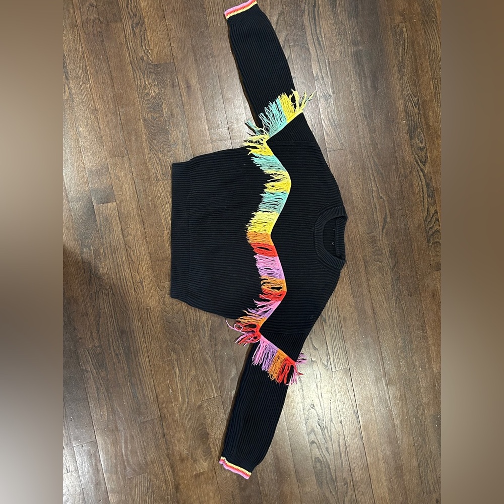 Stella McCartney Black Sweater with Rainbow Fringe